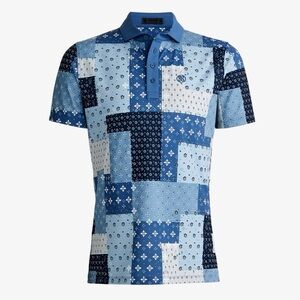 G/FORE Boro Patchwork Tech Piqué Golf Polo Shirt blue UPF 50+ Performance S